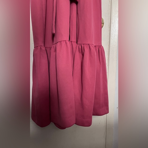 Vintage 70s Pink Prairie Cottage Lace Bib Long-sleeved Dress - Picture 6 of 12